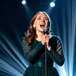 Vocal Performance & Emotional Expression**

"A female singer on stage, fully clothed in a modest evening gown, expressing deep emotion through her singing, bathed in stage lights, microphone in hand, safe for work, appropriate content, perfect anatomy, correct proportions, natural pose, professional stage lighting, high quality, family-friendly."

**