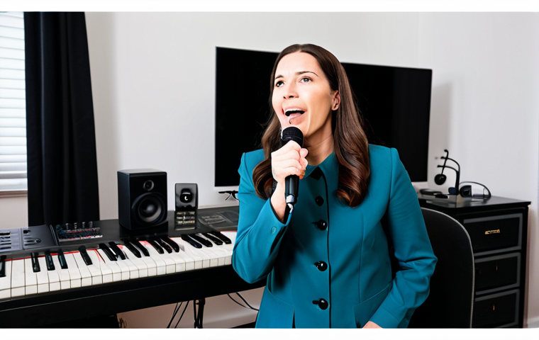 보컬트레이너 연주와 보컬 훈련의 차이점 - **

"An individual practicing vocal exercises using a mobile app. The setting is a comfortable livin...