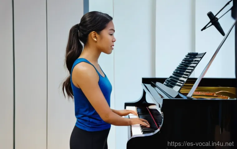 보컬트레이너 교육기관 선택 팁 - **Traditional Vocal Lesson Scene:**
    "A vibrant image of a young female singer, in her early 20s,...