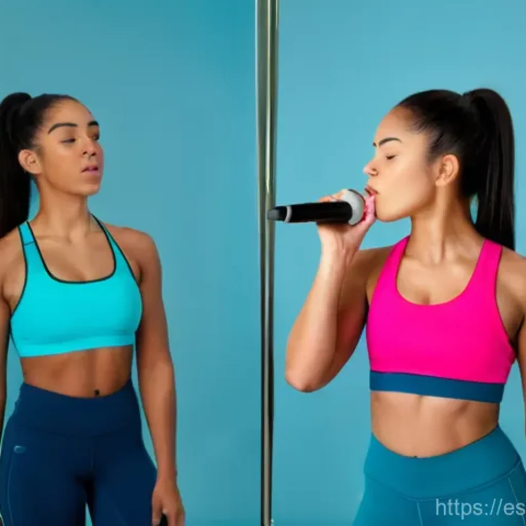 보컬트레이너 발음 연습 - **Prompt:** A young, diverse female singer, dressed in comfortable yet stylish athletic wear, stands...