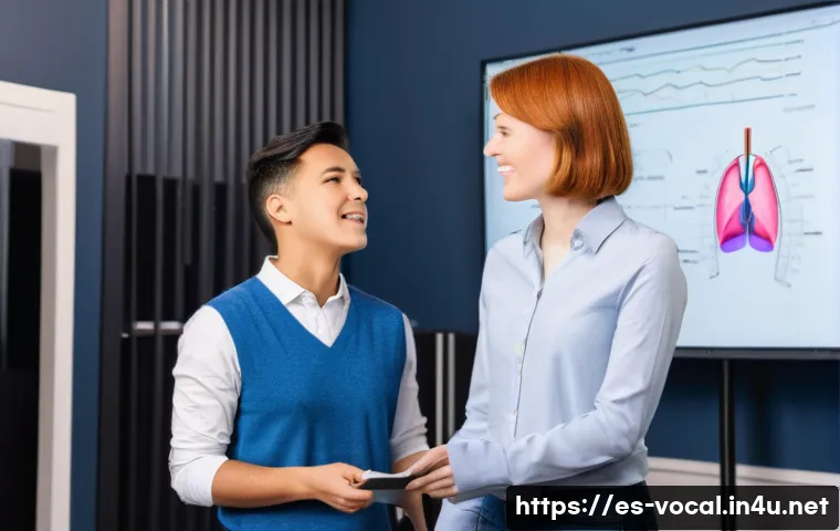 보컬트레이너 취업 필수 조건 - **Vocal Anatomy Lesson in a Modern Studio**
    "A professional, empathetic female vocal coach in he...