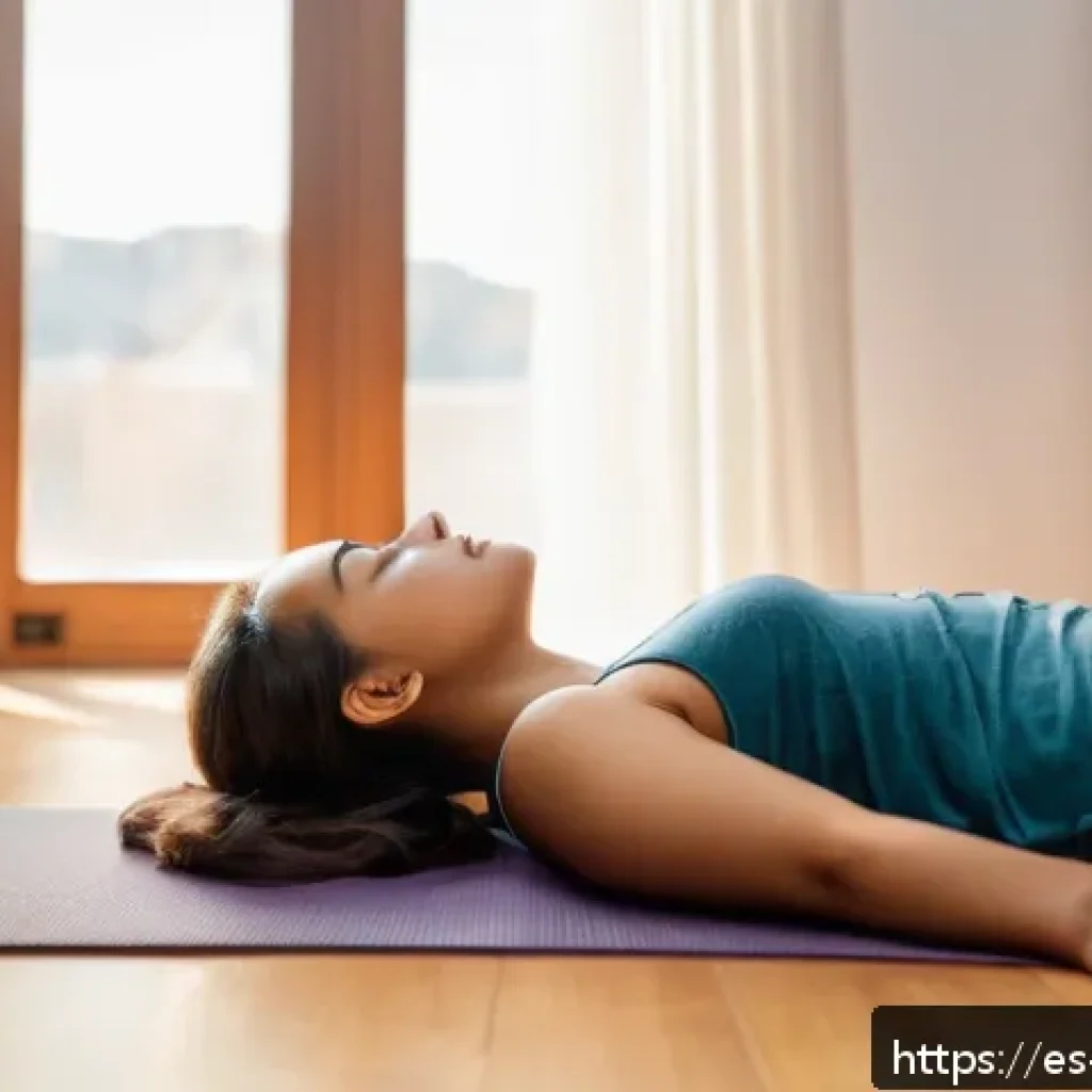 보컬트레이너 학습법 - A serene indoor scene featuring a young Hispanic woman practicing diaphragmatic breathing while lyin...