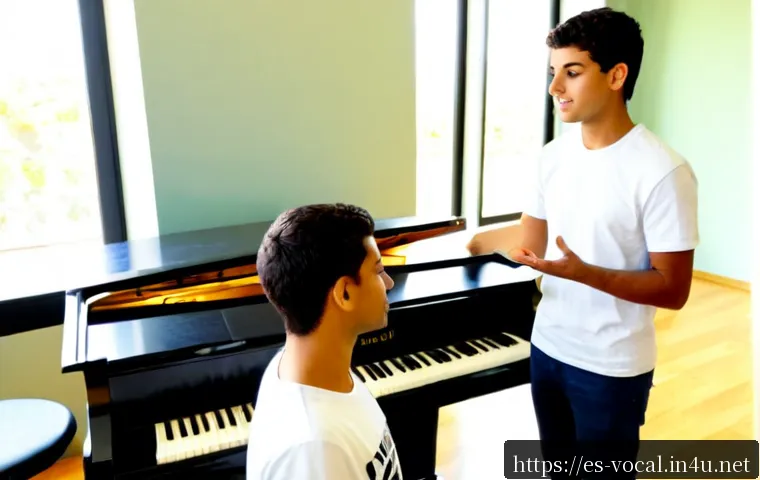 보컬트레이너 직업 교육의 중요성 - Photorealistic vocal training classroom in a contemporary Spanish music academy, an experienced voca...